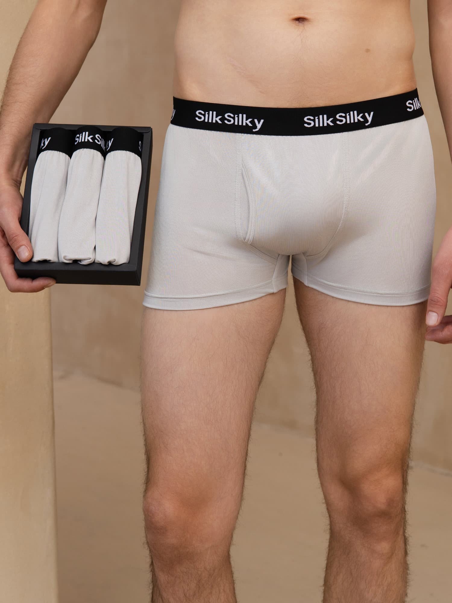 [Light Gray] SilkSilky-UK 100% Silk Jersey Men's Underwear 001