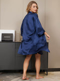 SilkSilky UK Pure Silk 3/4 Sleeve Nightgown&Robe Set DarkBlue 002