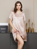 SilkSilky UK Pure Silk Short Sleeve Round Neck Nightdress Pink 010