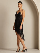 [Black] SilkSilky-UK Pure Silk Asymmetric Dress 005