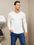 SilkSilky UK Silk Knitted Long Sleeve Round Neck Men's T Shirt White 003