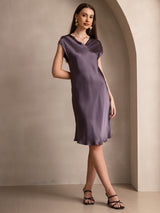 [Purple Gray] SilkSilky-UK Cap Sleeve V Neck Nightdress 001