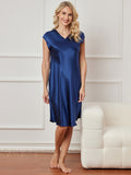 SilkSilky-UK Pure Silk Sleeveless V Neck Nightdress DarkBlue 001