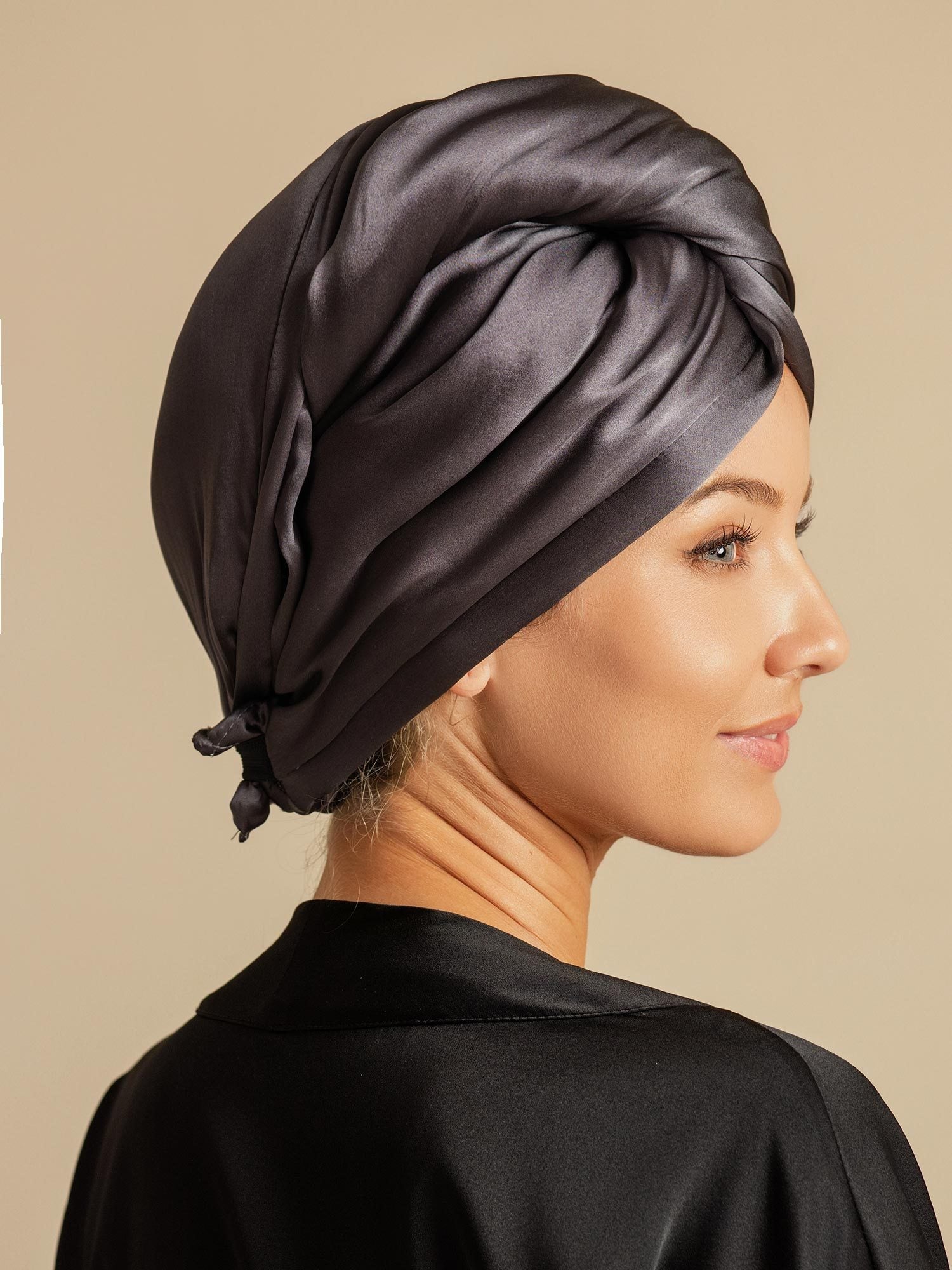 [Dark Gray] SilkSilky-UK Pure Silk Wrap Hair Towel Wrap 004,