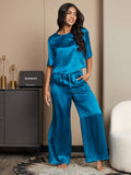 SilkSilky UK Pure Silk Half Sleeve Round Neck Women's Pyjamas Teal 003