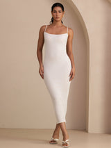 [White] SilkSilky-UK Spaghetti Strap Square Neck Dress 007