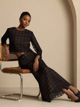[Black] SilkSilky-UK Pure Silk Long Sleeve Round Neck Women''s Outfit Sets 006