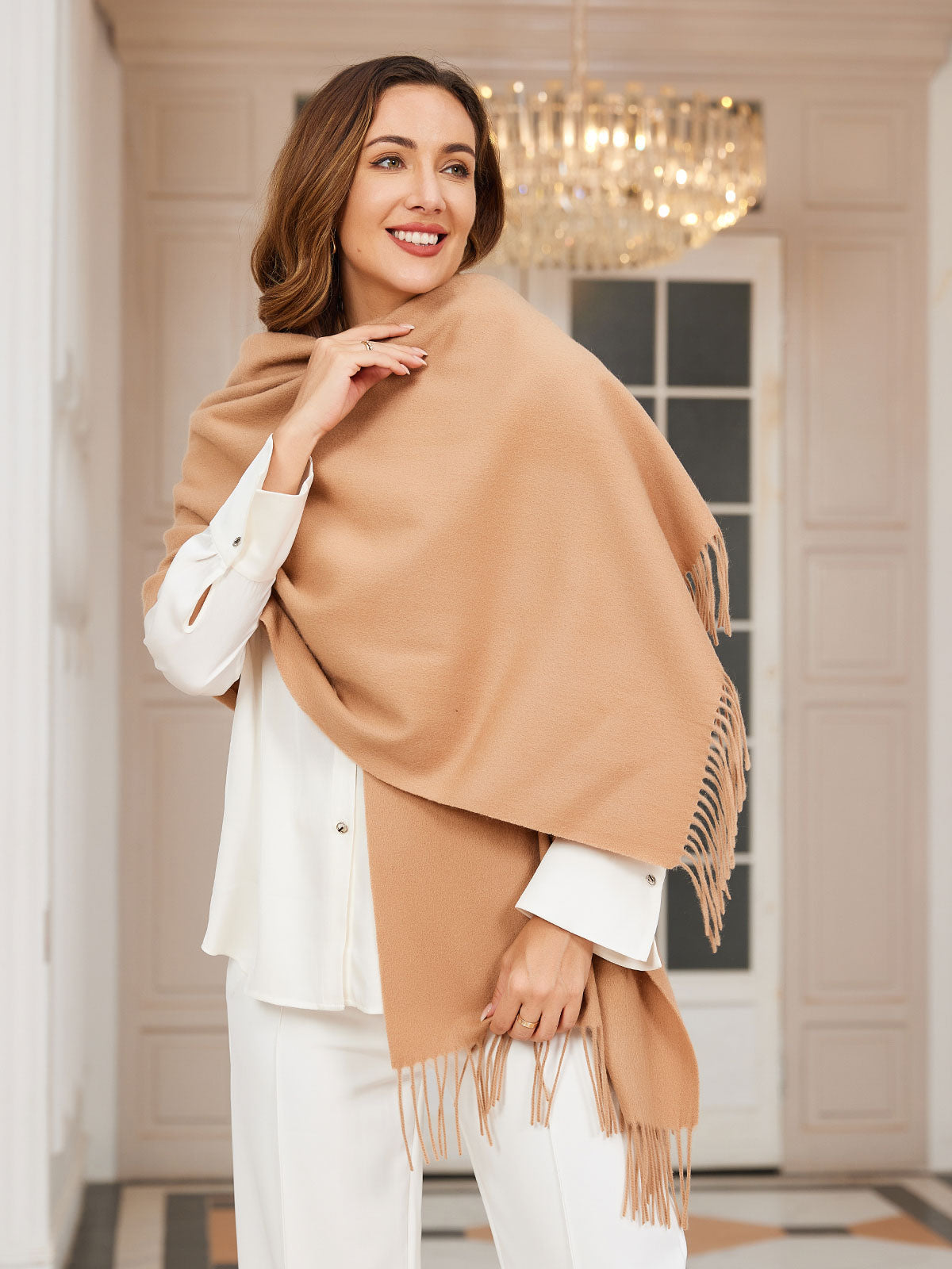 [Tan] SilkSilky-UK Wool Scarf 001