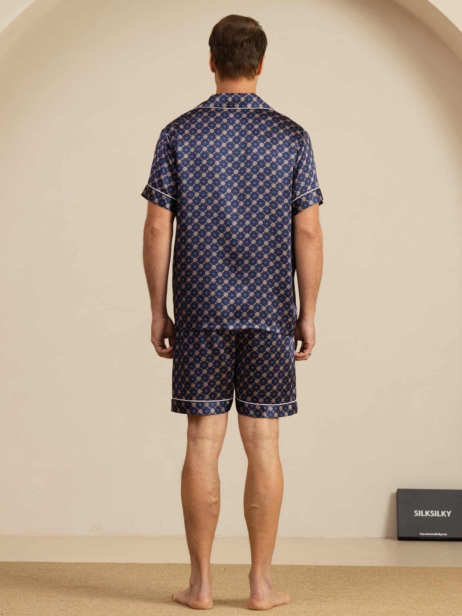[Navy Chain] SilkSilky-UK Short Sleeve Notch Collar Men's Pyjamas 002