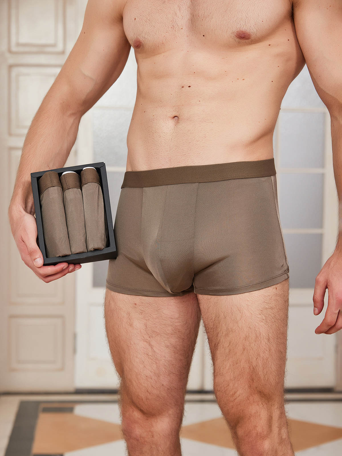 [Coffee] SilkSilky-UK Pure Silk Mens Underwear 001