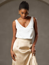 [Champagne] SilkSilky-UK 19Momme Stretch Silk Charmeuse Skirt 004
