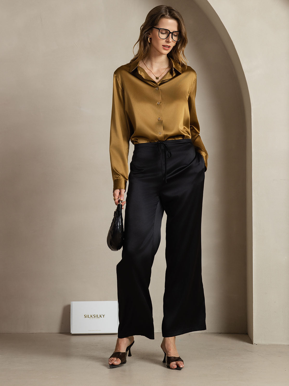 [Bronze] SilkSilky-UK Silk Long Sleeve Collar Women's Shirt 010