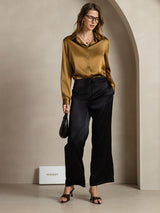 [Bronze] SilkSilky-UK Silk Long Sleeve Collar Women's Shirt 010