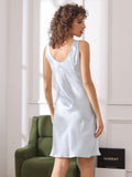 SilkSilky UK Pure Silk Sleeveless Round Neck Nightdress LightBlue 002