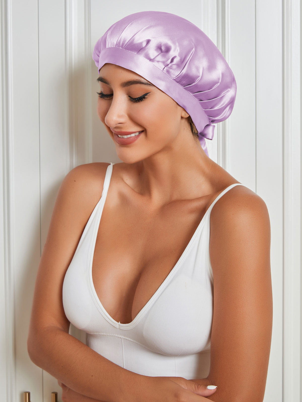 SilkSilky UK Pure Silk Sleep Cap Lavender 004