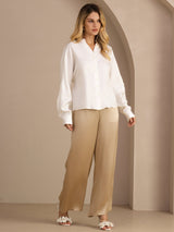 [White] SilkSilky-UK Long Sleeve Split Women's Blouse 006