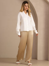 [White] SilkSilky-UK Long Sleeve Split Women's Blouse 006