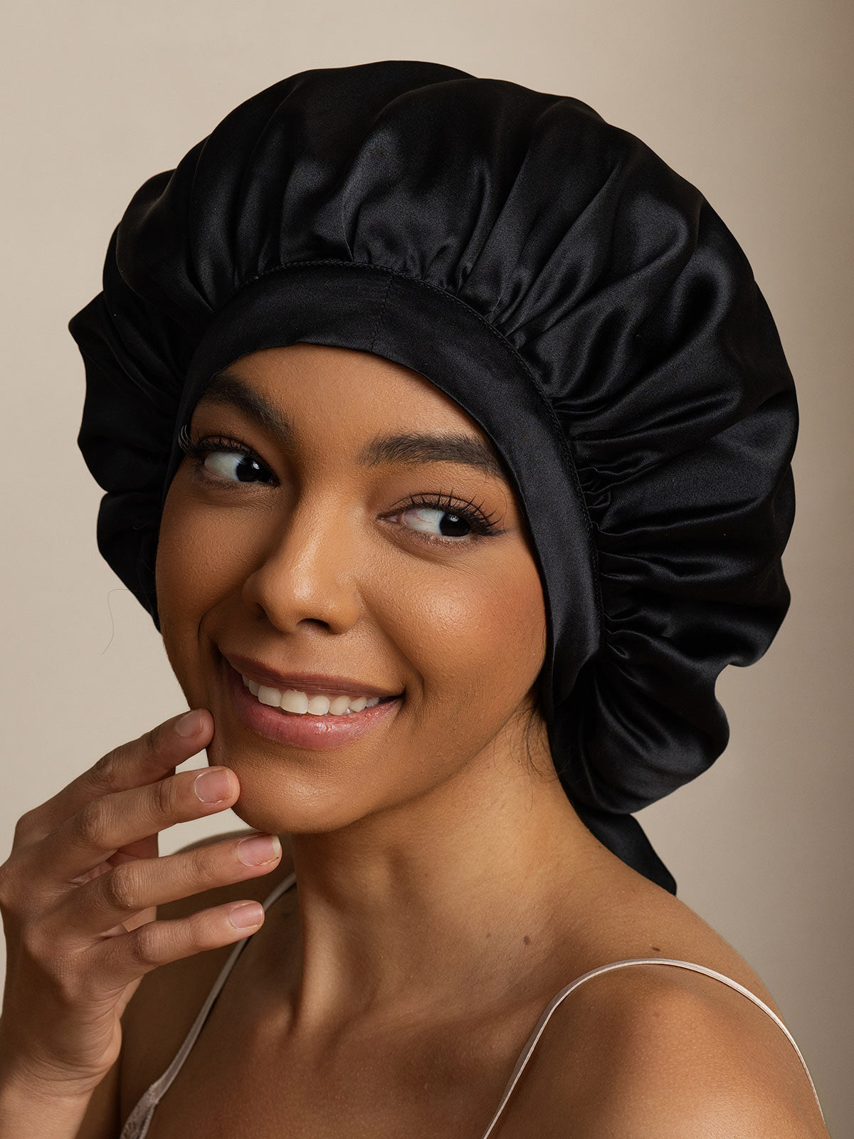 [Black] SilkSilky-UK Pure Silk Sleep Cap 003