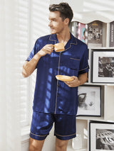 [Dark Blue] SilkSilky-UK Short Sleeve Notch Collar Men's Pyjamas 001