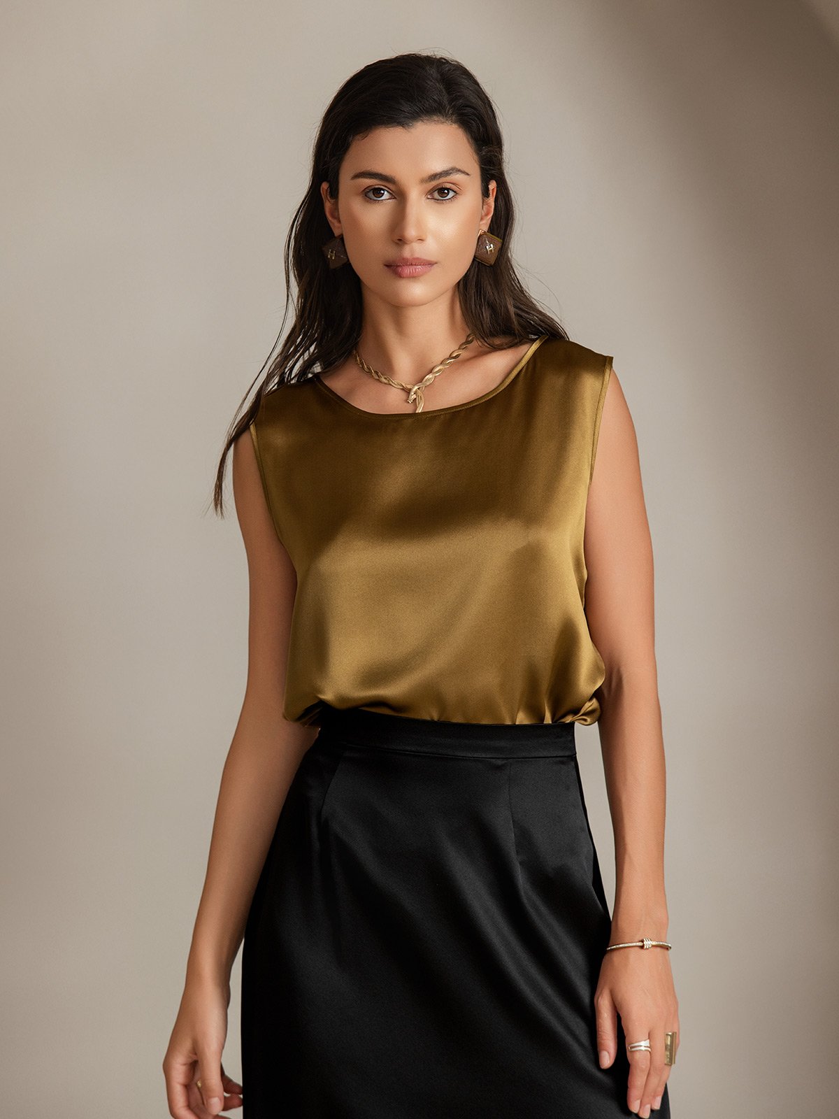 [Brown] SilkSilky-UK 19Momme Silk Round Neck Camisole 003