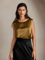 [Brown] SilkSilky-UK 19Momme Stretch Silk Charmeuse Sleeveless Round Neck Camisole 003