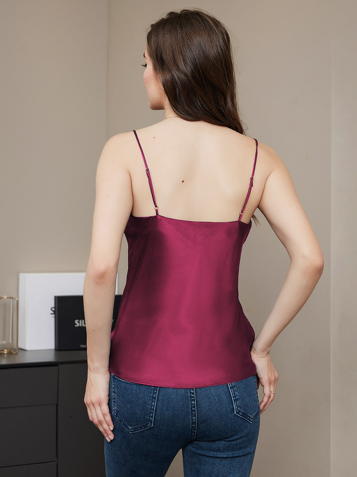 [Fuchsia] SilkSilky-UK Pure Silk V Neck Camisole 002