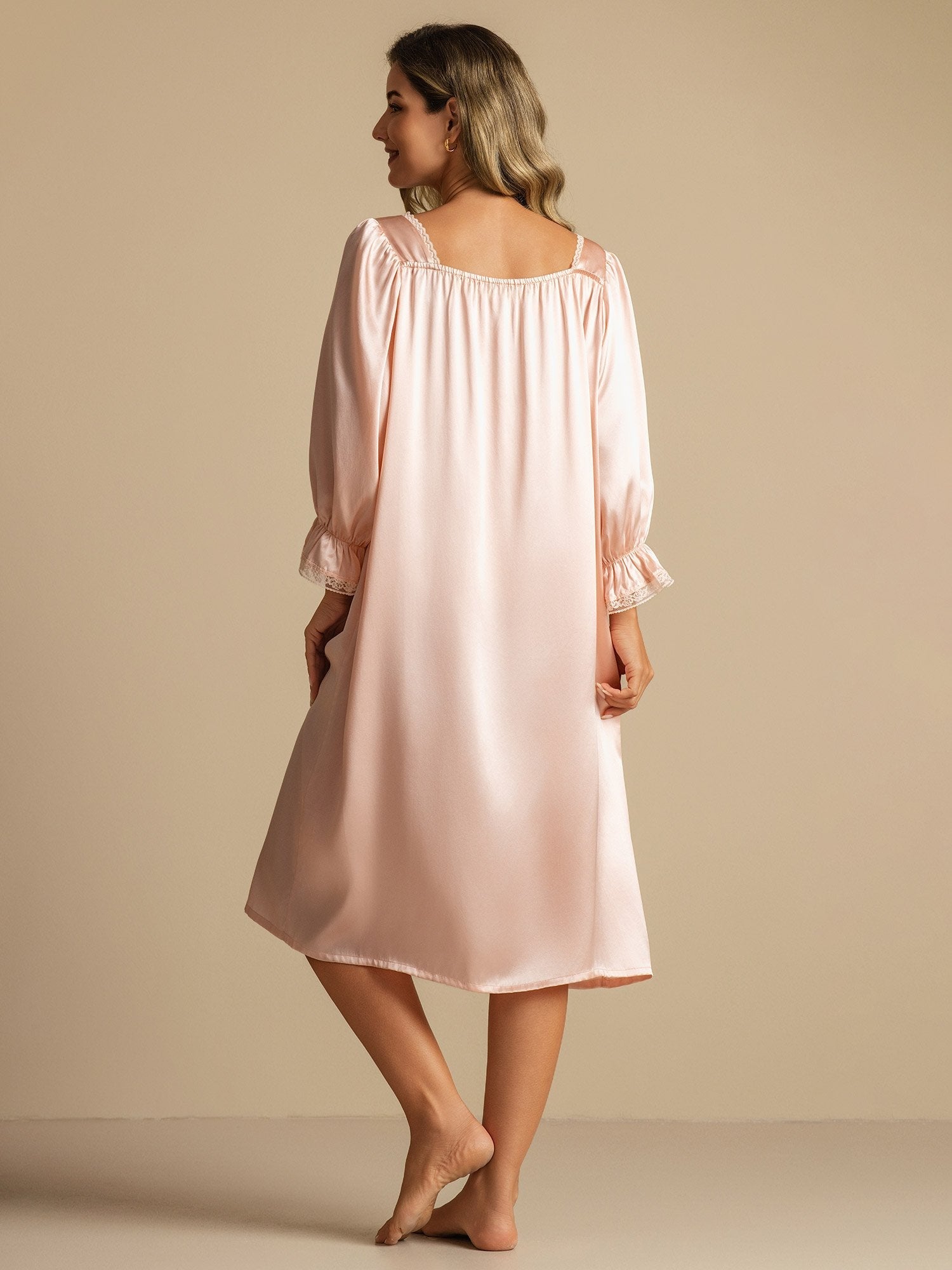 [LightPink] SilkSilky-UK Pure Silk Square Neck Nightdress 002