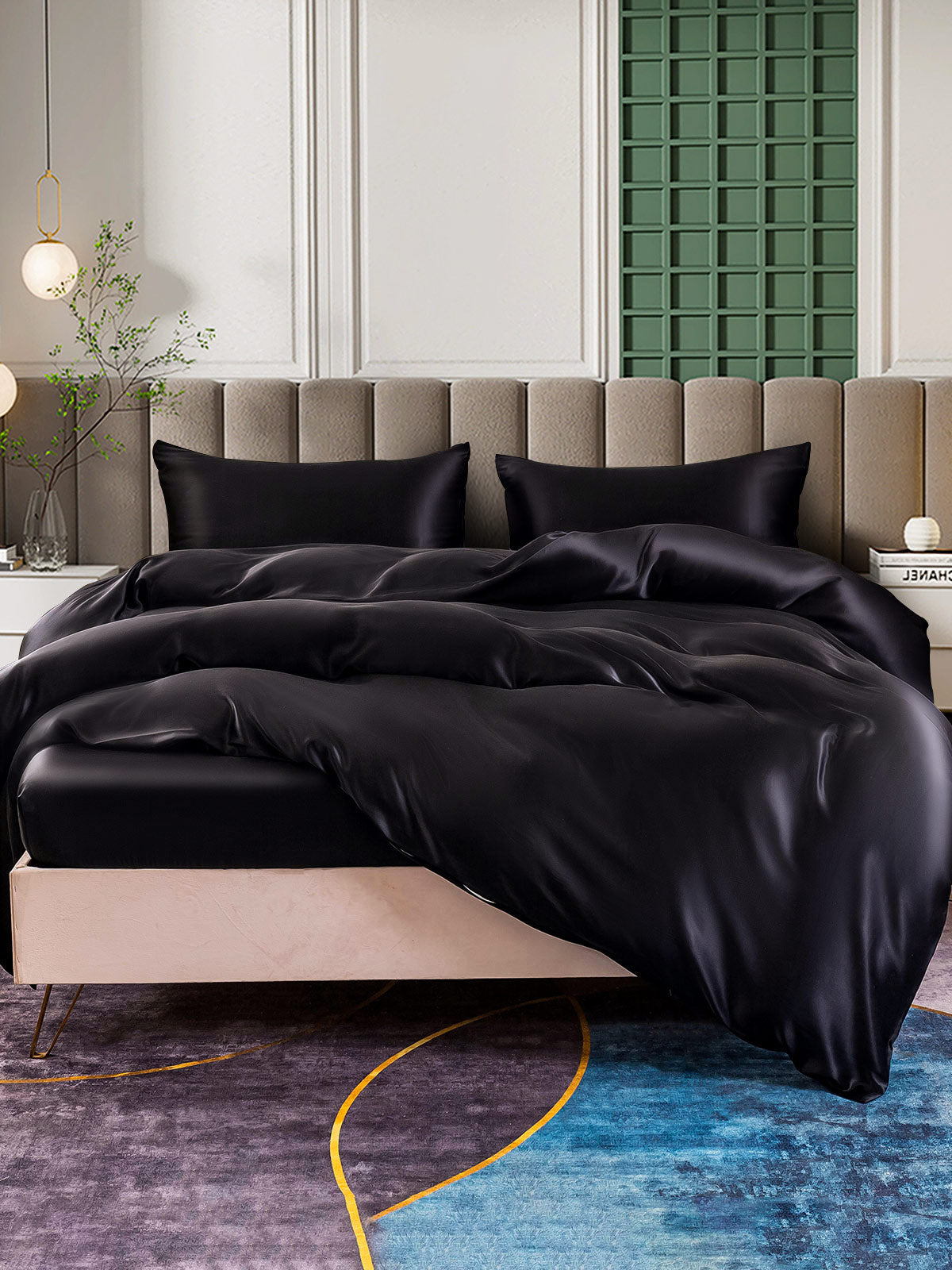 SilkSilky UK 25Momme Pure Silk Bedding Set Black 004