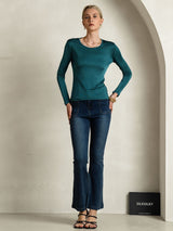 [Posy Green] SilkSilky-UK Silk Jersey Long Sleeve Round Neck Women's T-Shirt 005