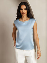 [Grayish Blue] SilkSilky-UK Cap Sleeve Round Neck Women's T-Shirt 001
