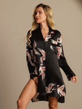 [Black] SilkSilky-UK 19Momme Long Sleeve Notch Collar Nightshirt 002