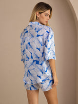 [Ice Leaf] SilkSilky-UK Half Sleeve Lapel Collar Women's Pyjamas 002