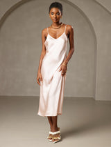 [Pink] SilkSilky-UK Spaghetti Strap V Neck Dress 004
