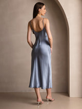 [Grayish Blue] SilkSilky-UK Spaghetti Strap V Neck Dress 002