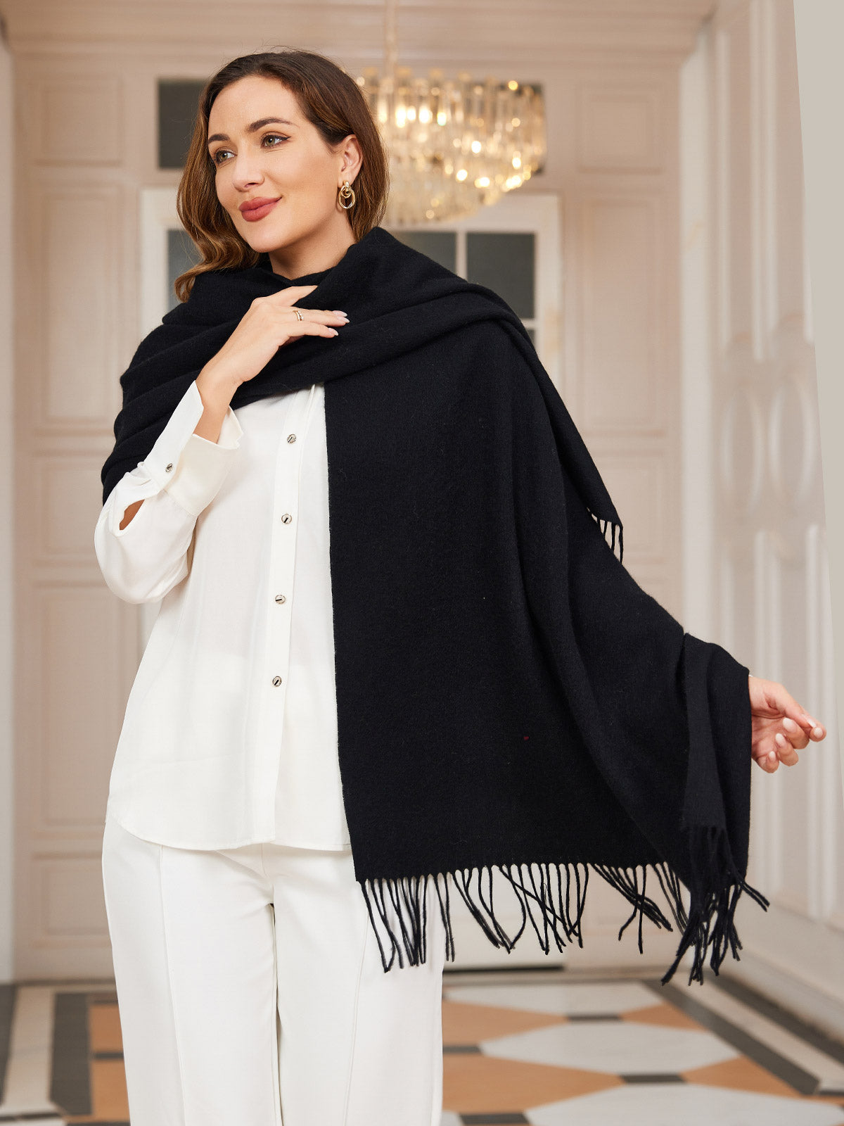 [Black] SilkSilky-UK Wool Scarf 004