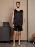 SilkSilky UK Pure Silk Sleeveless Round Neck Men's Pyjamas Black 005