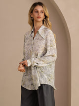 [Sage Blossom] SilkSilky-UK Long Sleeve Lapel Collar Blouse 004