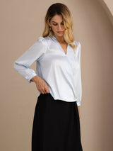 [Light Blue] SilkSilky-UK Long Sleeve Wrap Women's Blouse 003