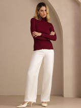 [Wine] SilkSilky-UK Long Sleeve Turtle Neck Women's T-Shirt 007