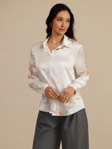 [White] SilkSilky-UK 19Momme Long Sleeve Lapel Collar Women's Shirt 004