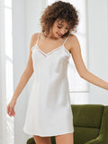 SilkSilky UK Pure Silk Sleeveless V Neck Nightdress White 001