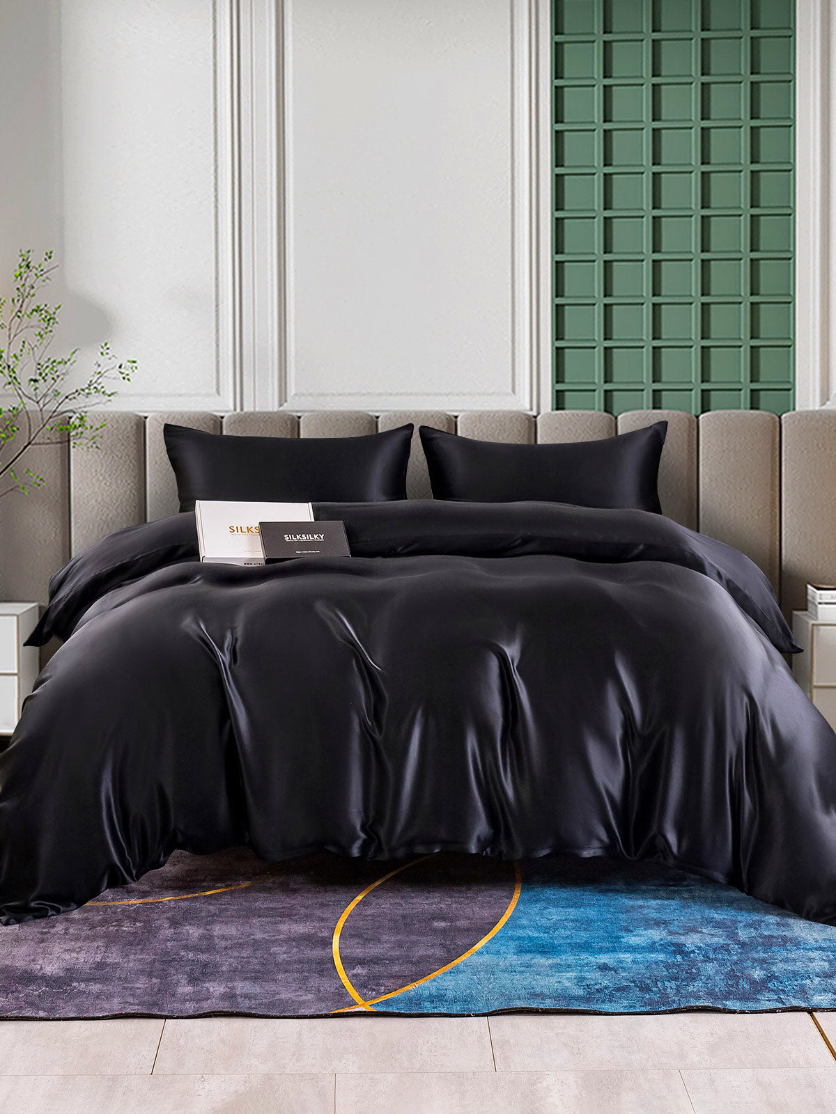 SilkSilky UK 25Momme Pure Silk Bedding Set Black 002