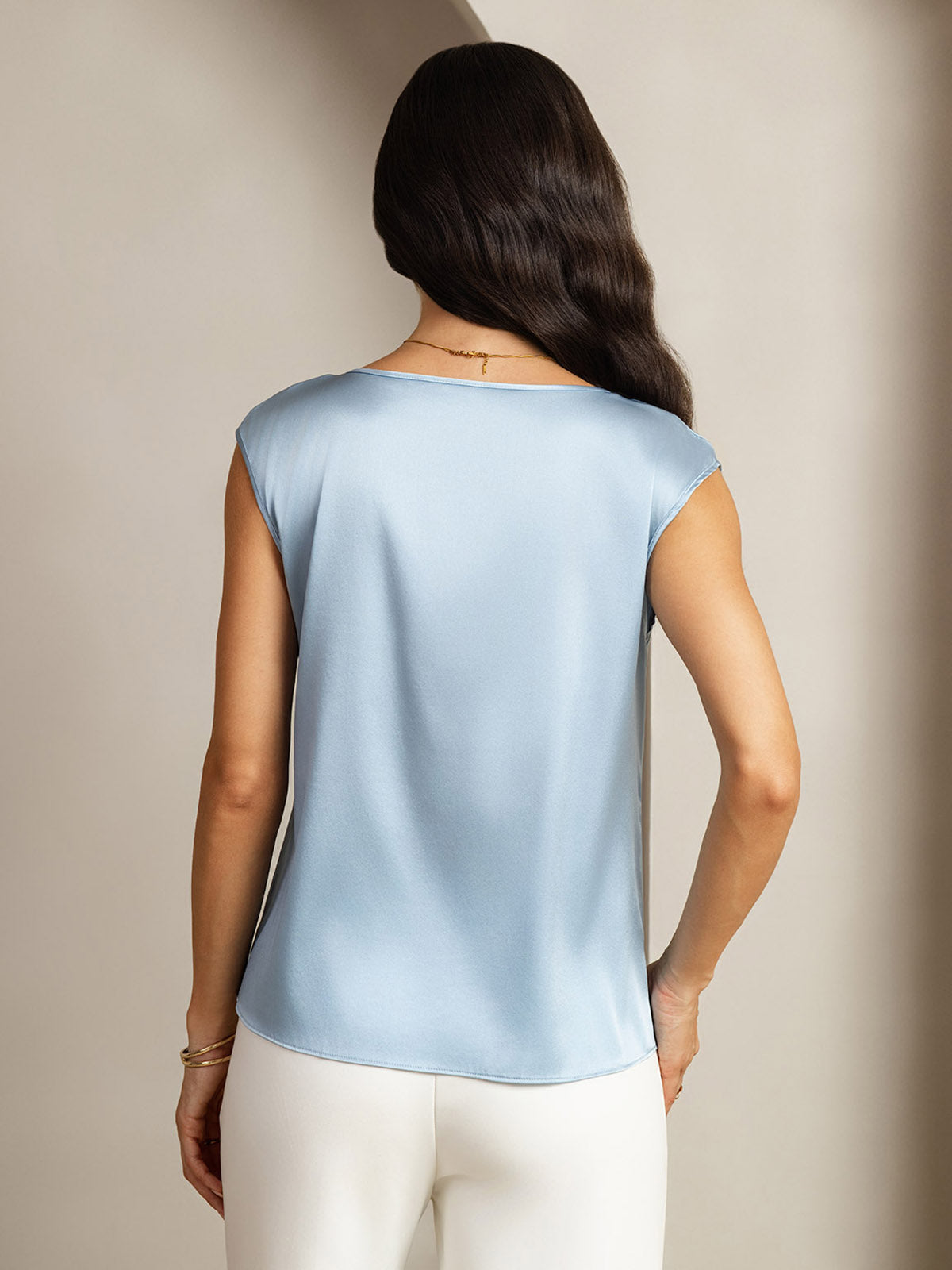 [Grayish Blue] SilkSilky-UK 19Momme Silk Round Neck Women's T-Shirt 002