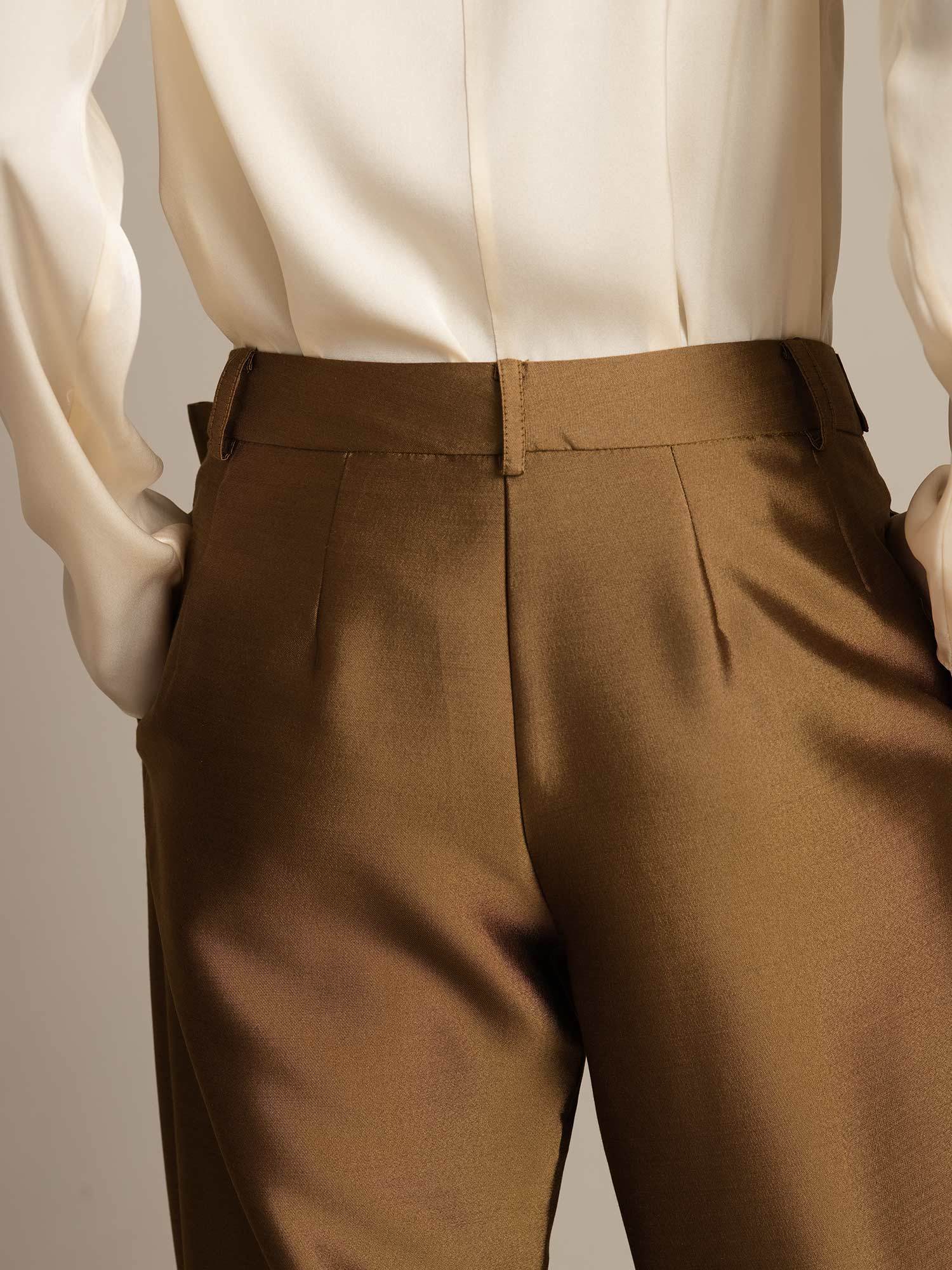 [Bronze] SilkSilky-UK 32Momme Silk-Wool Blend Womens Pants 005,