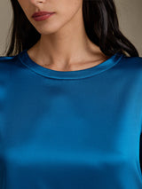 [Teal] SilkSilky-UK 3/4 Sleeve Round Neck Dress 004