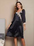 SilkSilky UK Pure Silk Long Sleeve Nightgown Black 001