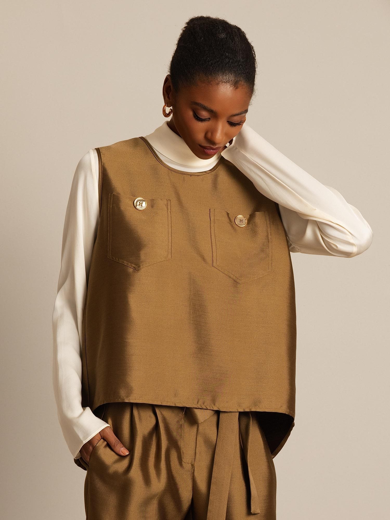 [Bronze] SilkSilky-UK 32Momme Silk-Wool Blend Womens Vest 006,