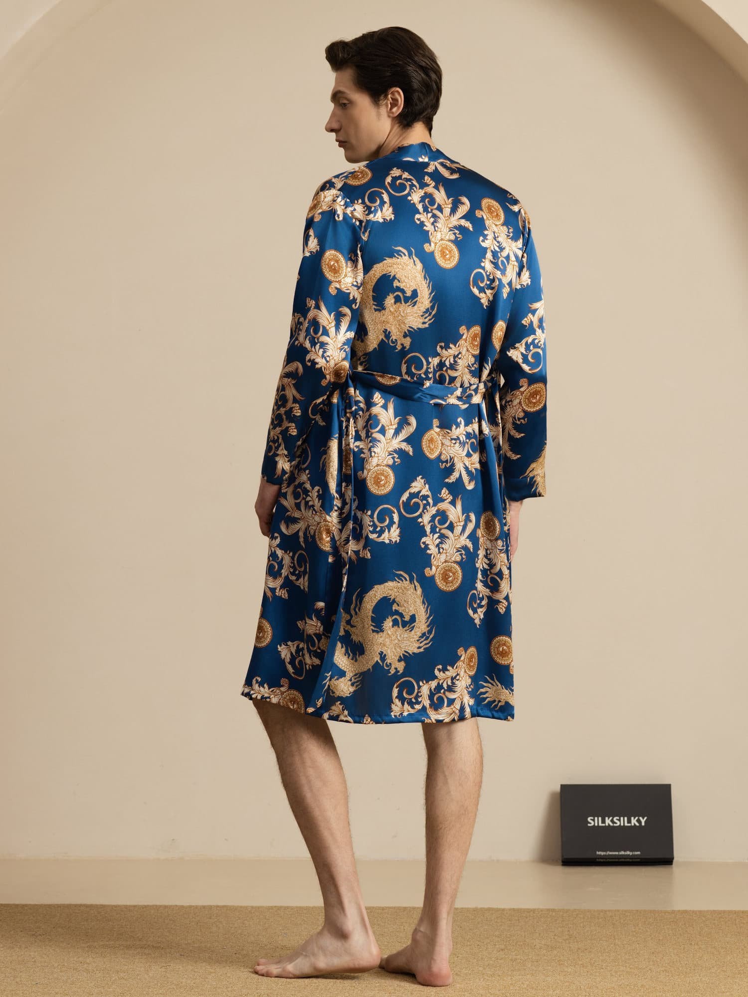 [Navy Dragon] SilkSilky-UK Long Sleeve Mens Robe 002