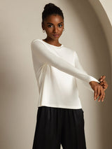 [White] SilkSilky-UK Long Sleeve Crew Neck Women's T-Shirt 007