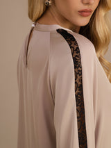 [Tan] SilkSilky-UK Long Sleeve Keyhole Neck Women's Blouse 005